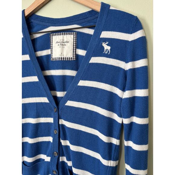 Abercrombie & Fitch Y2K Navy Striped Cardigan Sweater Small - Picture 2 of 7